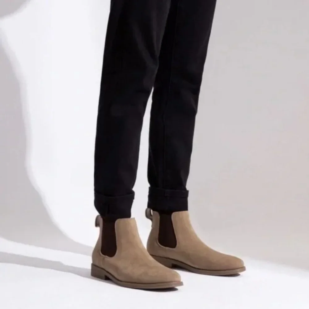 New Men's Chelsea Boots Casual Suede Fall Ankle Boots Simple, Mushroom - Picture 3 of 10